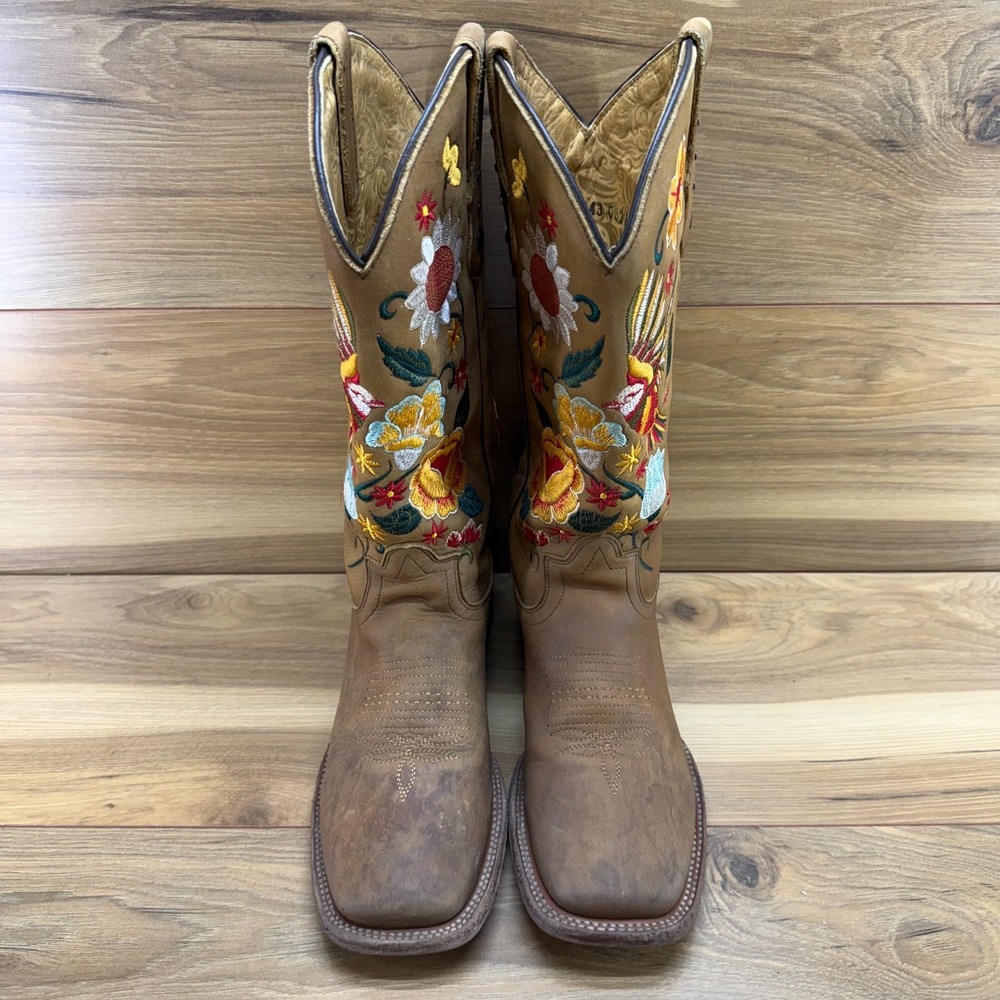 Rock EM Western Boots Floral Bird Embroidered Womens 9 Square Toe Rodeo Brown - Picture 5 of 13